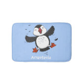 Niedliche Happy-Fying-Puffsängerin mit blauen Cart Badematte (Vorderseite)