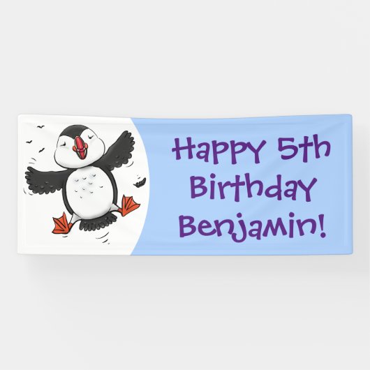 Niedliche Happy-Fying-Puffsängerin mit blauen Cart Banner (Horizontal)