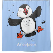 Niedliche Happy-Fying-Puffsängerin mit blauen Cart Duschvorhang (Vorderseite)