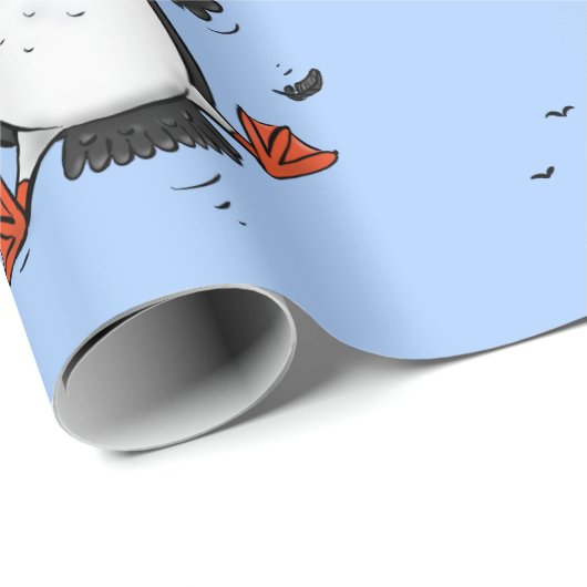 Niedliche Happy-Fying-Puffsängerin mit blauen Cart Geschenkpapier (Rolleneckpunkt)