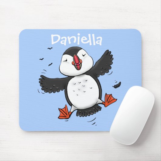 Niedliche Happy-Fying-Puffsängerin mit blauen Cart Mousepad (Mit Mouse)