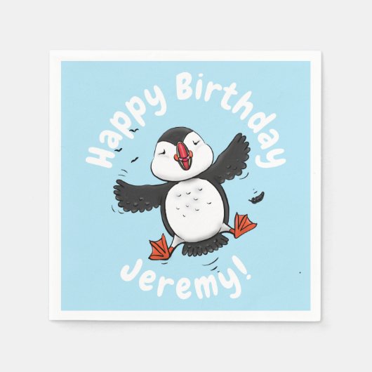 Niedliche Happy-Fying-Puffsängerin mit blauen Cart Serviette (Vorderseite)