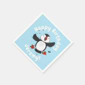 Niedliche Happy-Fying-Puffsängerin mit blauen Cart Serviette (Ecke)