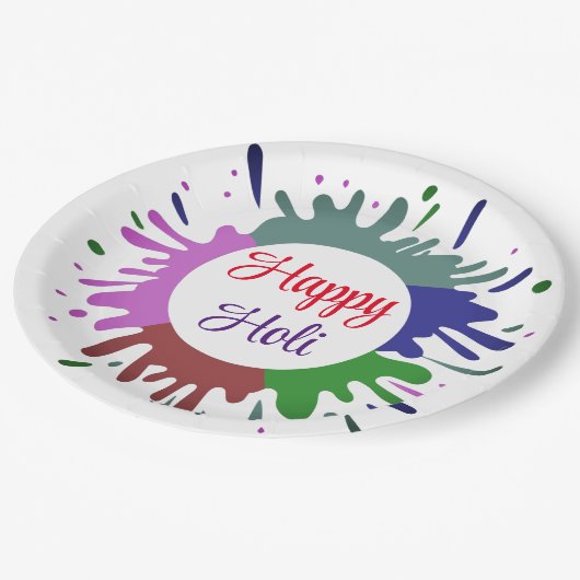 Niedliche Happy Holi Papier Teller (Schrägansicht)