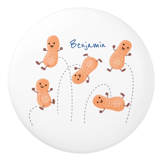 Niedliche Happy Jumping Erdnüsse Cartoon Illustrat Keramikknauf (Vorderseite)