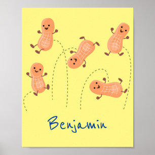 Niedliche Happy Jumping Erdnüsse Cartoon Illustrat Poster
