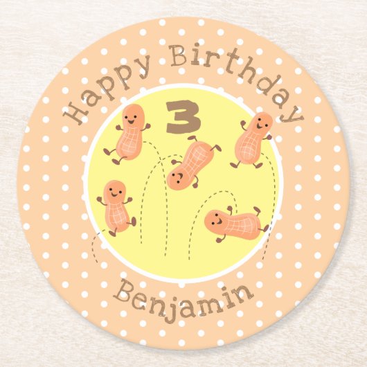 Niedliche Happy Jumping Erdnüsse Cartoon Illustrat Runder Pappuntersetzer (Vorderseite)