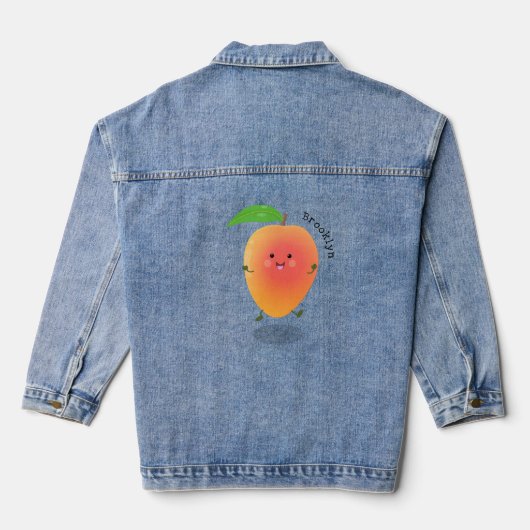 Niedliche Happy Mango Cartoon Illustration Jeansjacke (Rückseite)
