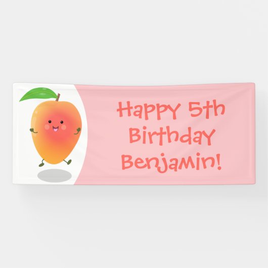 Niedliche Happy Mango Gelb Cartoon Illustration Banner (Horizontal)