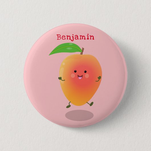 Niedliche Happy Mango Gelb Cartoon Illustration Button (Vorderseite)