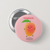Niedliche Happy Mango Gelb Cartoon Illustration Button (Vorne & Hinten)