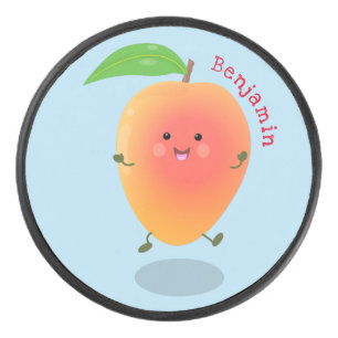 Niedliche Happy Mango Gelb Cartoon Illustration Eishockey Puck