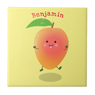 Niedliche Happy Mango Gelb Cartoon Illustration Fliese