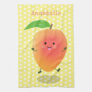 Niedliche Happy Mango Gelb Cartoon Illustration Geschirrtuch