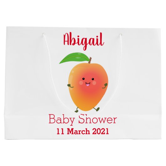 Niedliche Happy Mango Gelb Cartoon Illustration Große Geschenktüte (Rückseite)