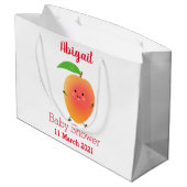 Niedliche Happy Mango Gelb Cartoon Illustration Große Geschenktüte (Rückseite Schrägansicht)