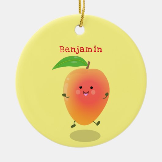 Niedliche Happy Mango Gelb Cartoon Illustration Keramik Ornament (Vorne)