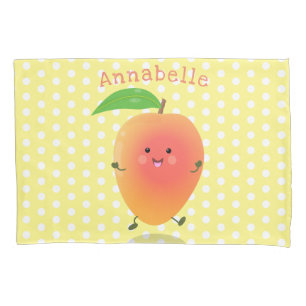 Niedliche Happy Mango Gelb Cartoon Illustration Kissenbezug