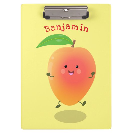 Niedliche Happy Mango Gelb Cartoon Illustration Klemmbrett (Vorderseite)