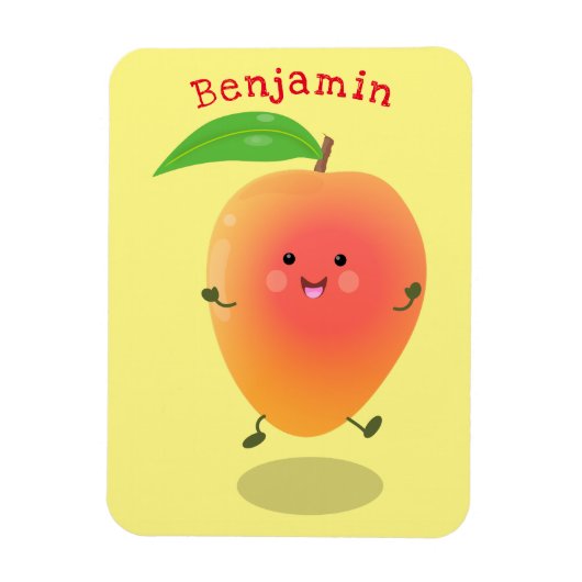 Niedliche Happy Mango Gelb Cartoon Illustration Magnet (Vertikal)