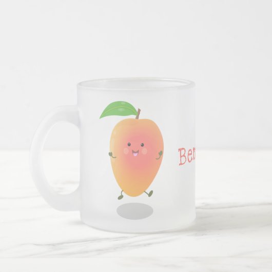 Niedliche Happy Mango Gelb Cartoon Illustration Mattglastasse (Links)