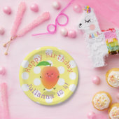 Niedliche Happy Mango Gelb Cartoon Illustration Pappteller (Party)