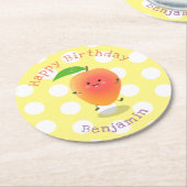 Niedliche Happy Mango Gelb Cartoon Illustration Runder Pappuntersetzer (Angewinkelt)