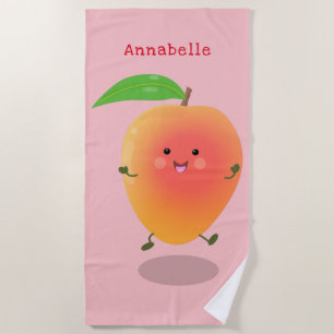 Niedliche Happy Mango Gelb Cartoon Illustration Strandtuch