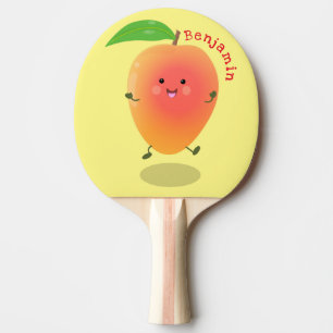 Niedliche Happy Mango Gelb Cartoon Illustration Tischtennis Schläger