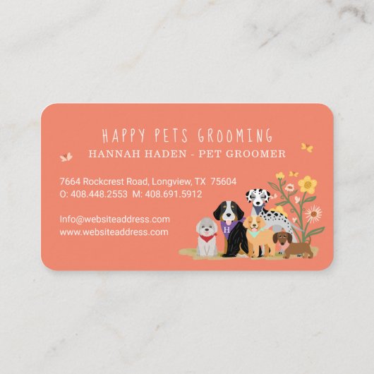 Niedliche Happy Pet Family Pet Care & Grooming Loy Visitenkarte (Rückseite)
