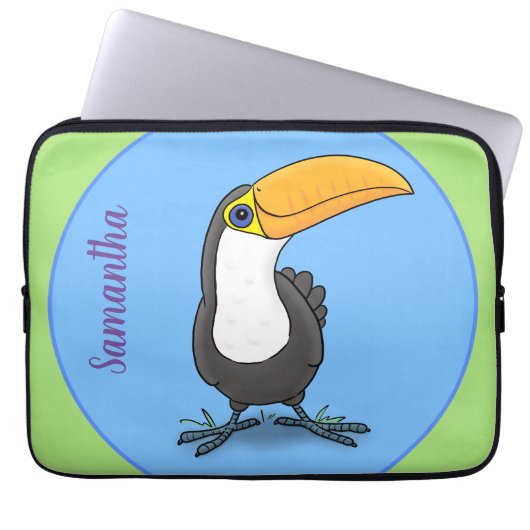 Niedliche Happy Toucan Blue Green Cartoon Illustra Laptopschutzhülle (Vorderseite)