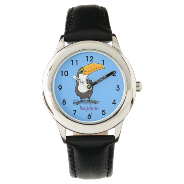 Niedliche Happy Toucan Cartoon-Abbildung Armbanduhr (Vorderseite)