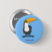 Niedliche Happy Toucan Cartoon-Abbildung Button (Vorne & Hinten)