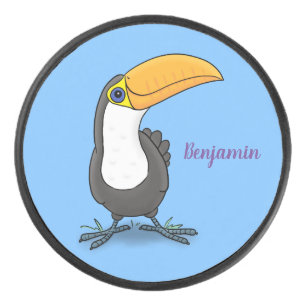 Niedliche Happy Toucan Cartoon-Abbildung Eishockey Puck