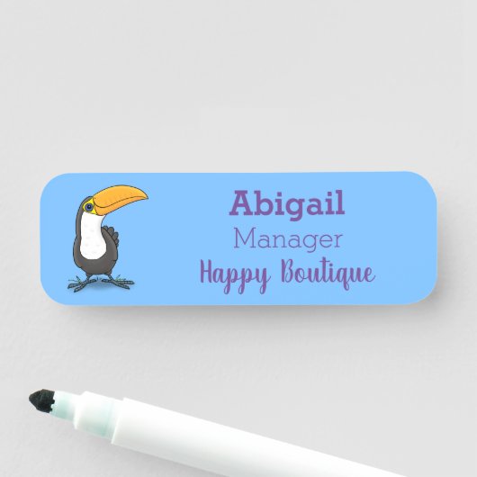 Niedliche Happy Toucan Cartoon-Abbildung Namensschild (Beispiel)