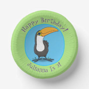 Niedliche Happy Toucan Cartoon-Abbildung Pappteller