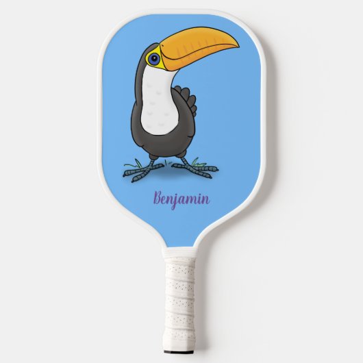 Niedliche Happy Toucan Cartoon-Abbildung Pickleball Schläger (Rückseite)