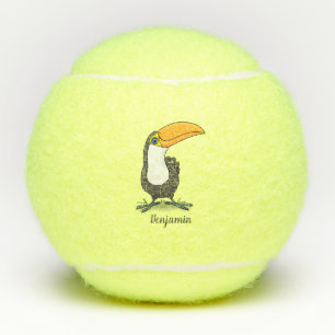 Niedliche Happy Toucan Cartoon-Abbildung Tennisbälle