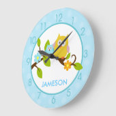 Niedliche Happy Tree Owls Round Wall Clock (blau) Große Wanduhr (Winkel)