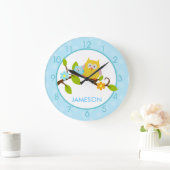 Niedliche Happy Tree Owls Round Wall Clock (blau) Große Wanduhr (Zuhause)