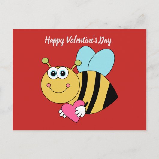 Niedliche Happy Valentine's Day Bee Feiertagspostkarte (Vorderseite)