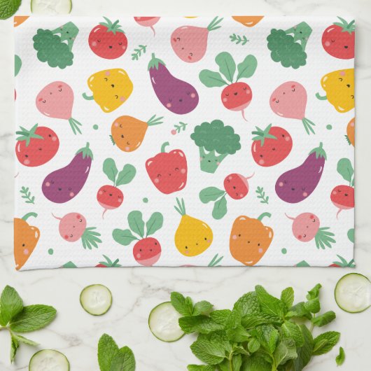 Niedliche Happy Veggies Geschirrtuch (Gefaltet)