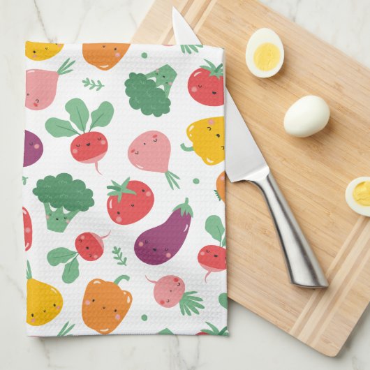 Niedliche Happy Veggies Geschirrtuch (Viertel Falte)