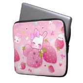 Niedliche Häschen- und kawaiierdbeeren Laptopschutzhülle (Vorderseite Links)