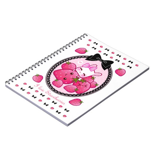Niedliche Häschen- und kawaiierdbeeren Notizblock (Linke Seite)