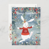 niedliche Häschenweihnachtsfeiertags-Kartenbeeren Feiertagspostkarte (Vorne/Hinten)