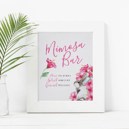 Niedliche Hase und Rosa Blume Mimosa Bar Poster
