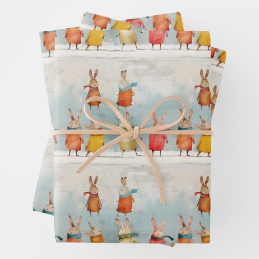 Niedliche Hasen, die im Schnee spielen Geschenkpapier Set (Beispiel)