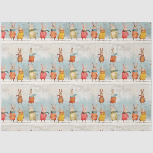 Niedliche Hasen, die im Schnee spielen Seidenpapier (Vorderseite)