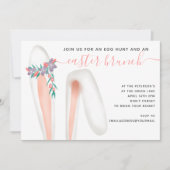 Niedliche Hasen Ohrkorallenbrunch Eizeljagd Ostern Einladung (Vorderseite)